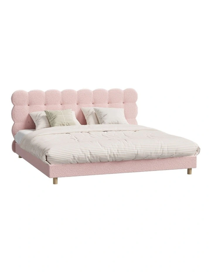 Oikiture Bed Frame King Size Tufted Bedhead Boucle Fabric Pink image 1