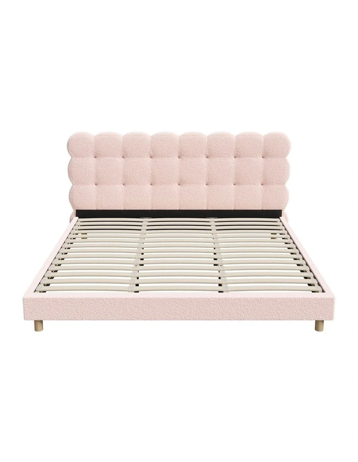 Oikiture Bed Frame King Size Tufted Bedhead Boucle Fabric Pink image 2