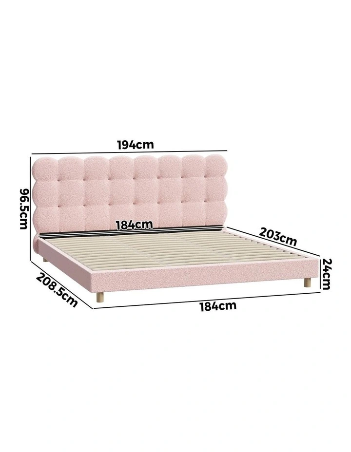 Oikiture Bed Frame King Size Tufted Bedhead Boucle Fabric Pink image 3