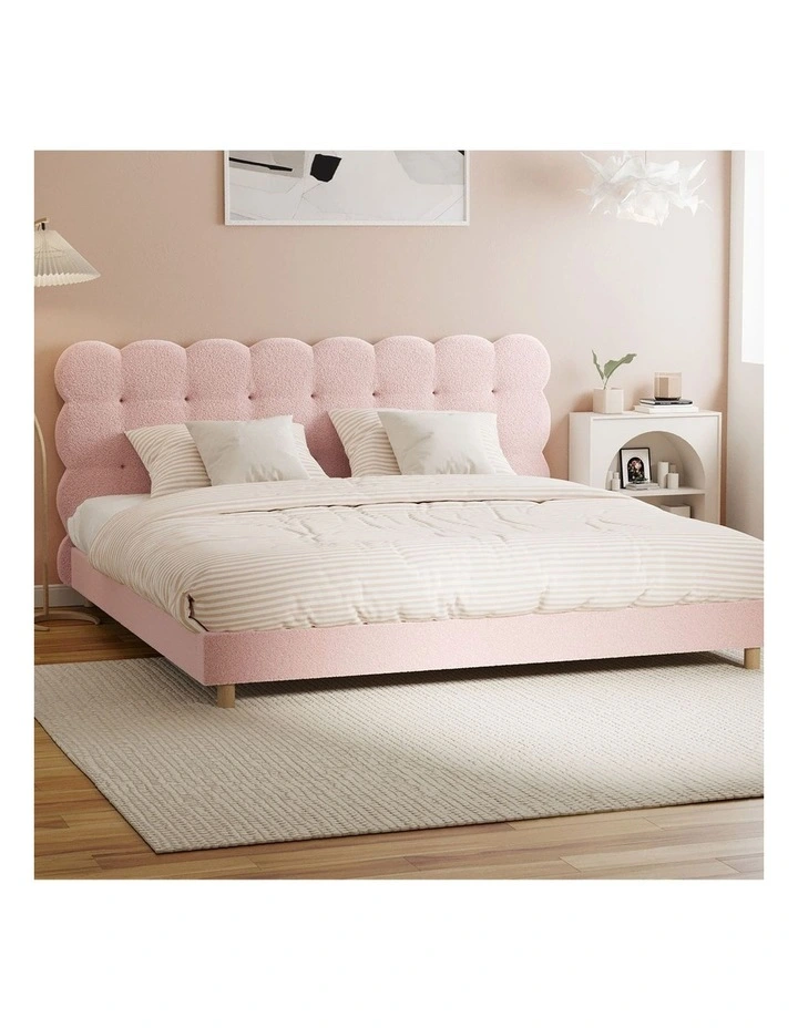 Oikiture Bed Frame King Size Tufted Bedhead Boucle Fabric Pink image 4