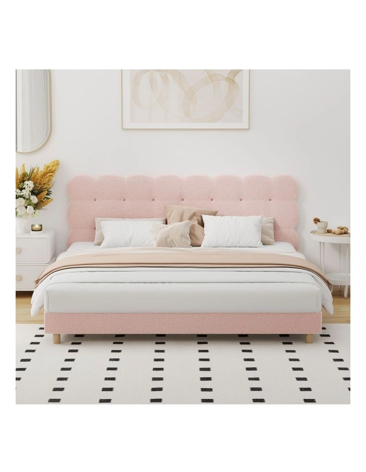 Oikiture Bed Frame King Size Tufted Bedhead Boucle Fabric Pink image 5