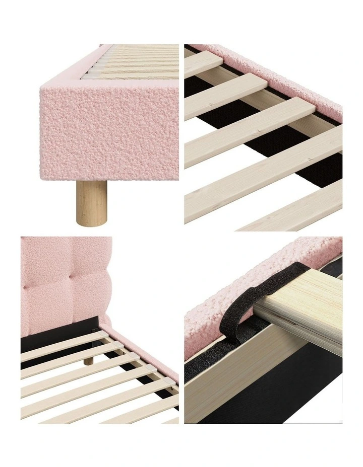 Oikiture Bed Frame King Size Tufted Bedhead Boucle Fabric Pink image 7