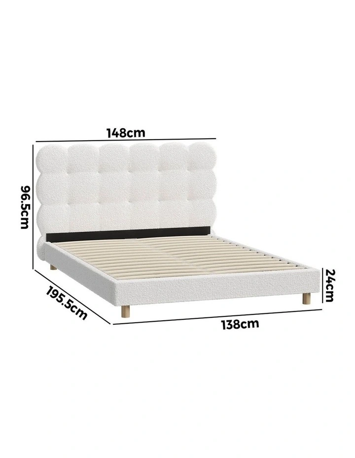 Oikiture Bed Frame Double Size Tufted Bedhead Boucle Fabric White image 3
