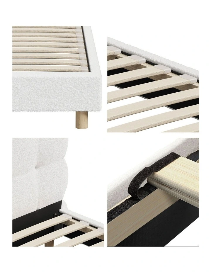 Oikiture Bed Frame Double Size Tufted Bedhead Boucle Fabric White image 6
