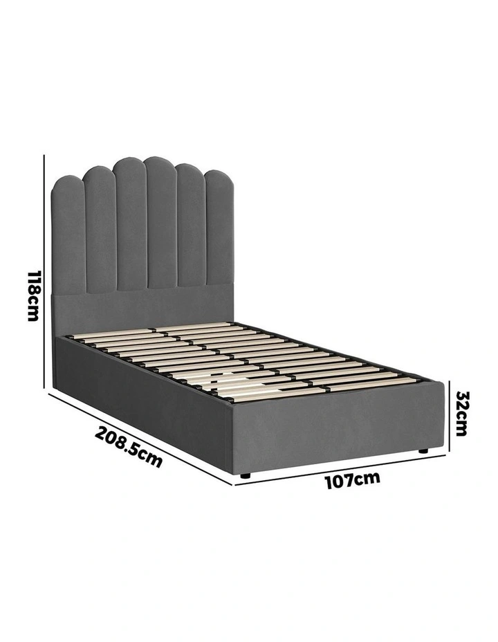 Oikiture Bed Frame King Single Size Gas Lift Bed Base With Storage Velvet KLON image 3