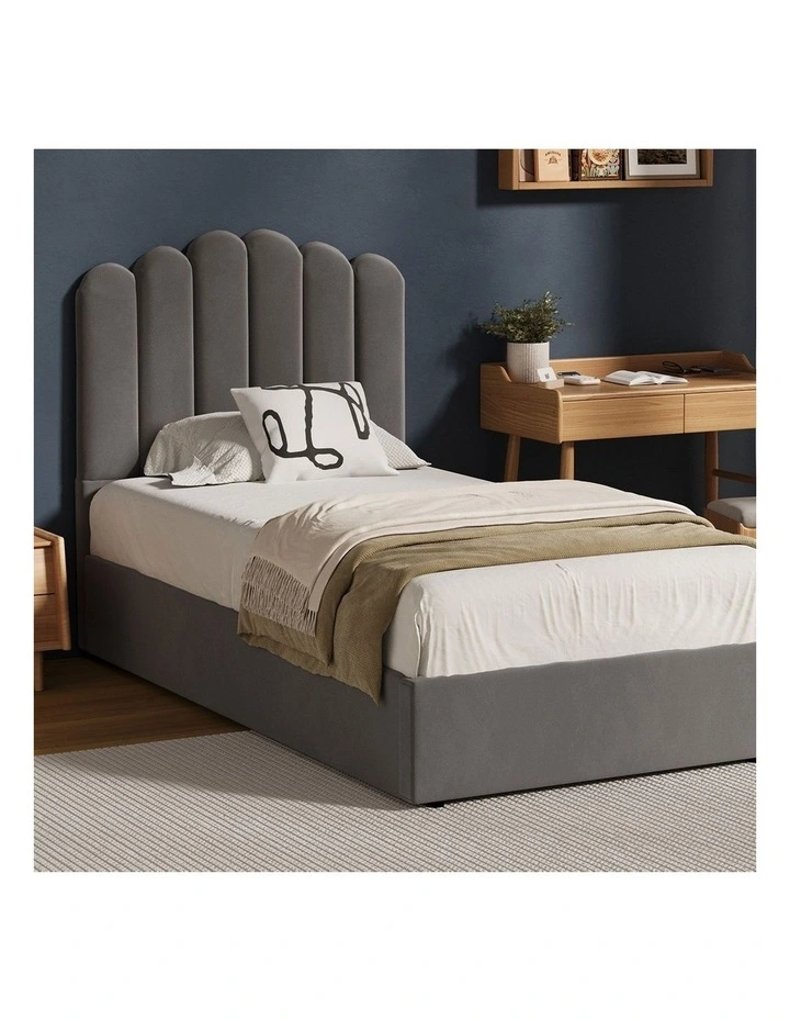Oikiture Bed Frame King Single Size Gas Lift Bed Base With Storage Velvet KLON image 4