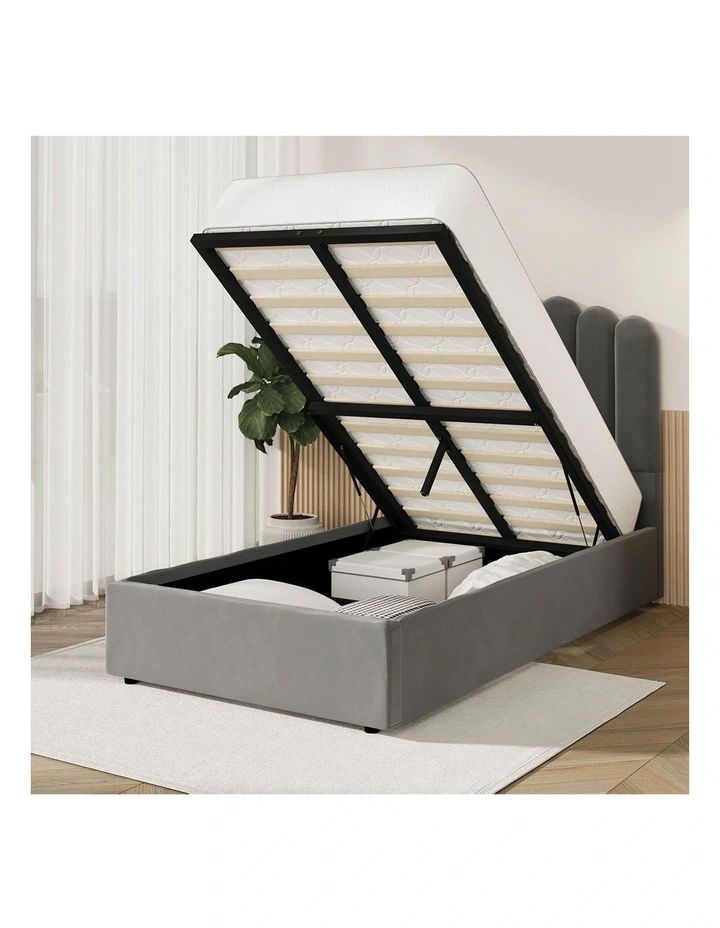 Oikiture Bed Frame King Single Size Gas Lift Bed Base With Storage Velvet KLON image 5