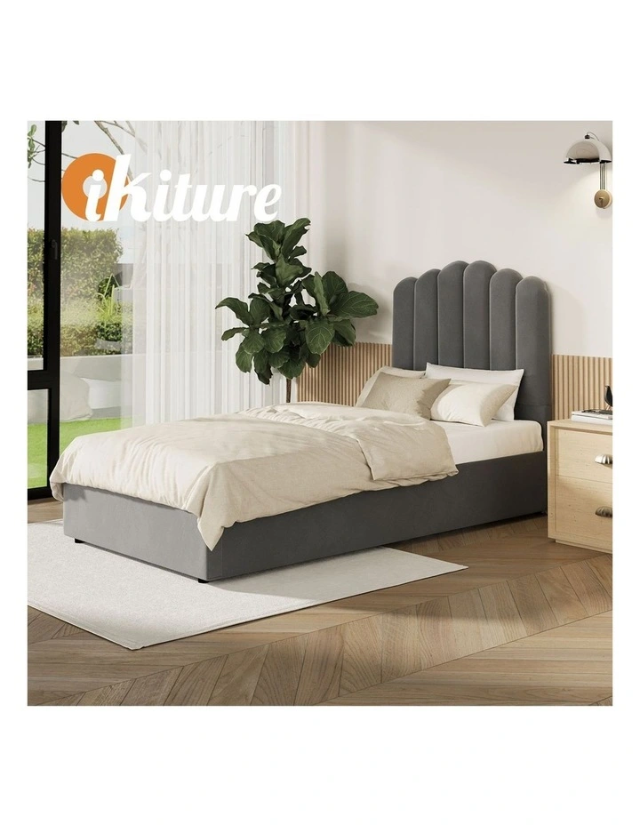 Oikiture Bed Frame King Single Size Gas Lift Bed Base With Storage Velvet KLON image 7