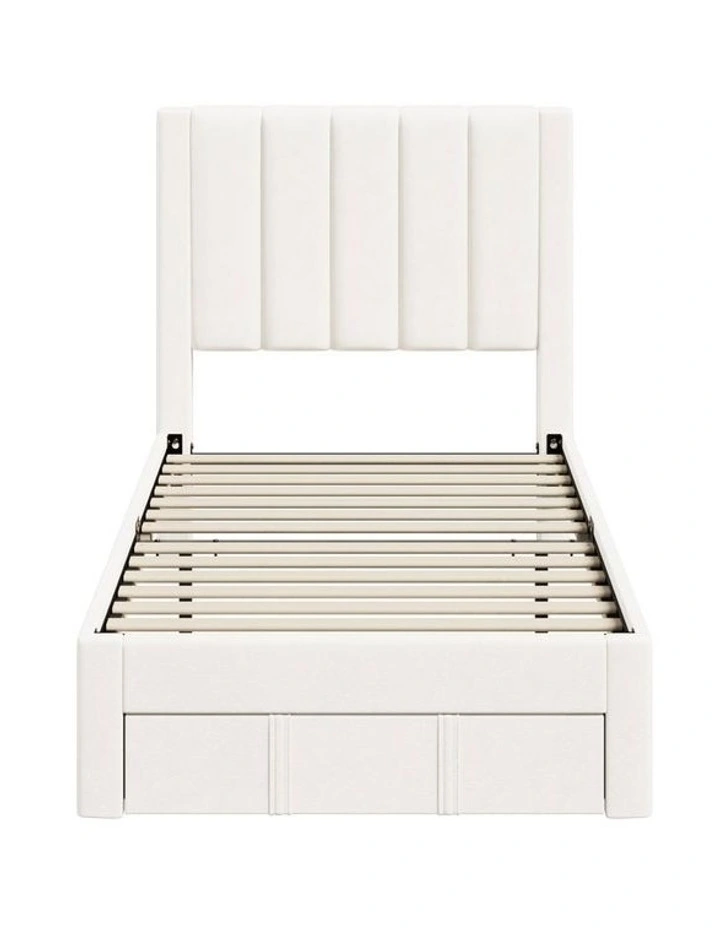 Oikiture Bed Frame Single Size Headboard Platform Base with Drawer Beige image 2
