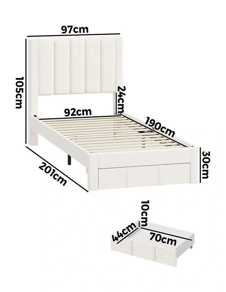 Oikiture Bed Frame Single Size Headboard Platform Base with Drawer Beige image 3
