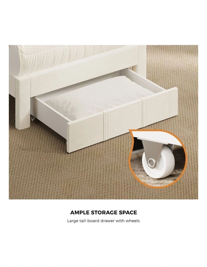 Oikiture Bed Frame Single Size Headboard Platform Base with Drawer Beige image 6