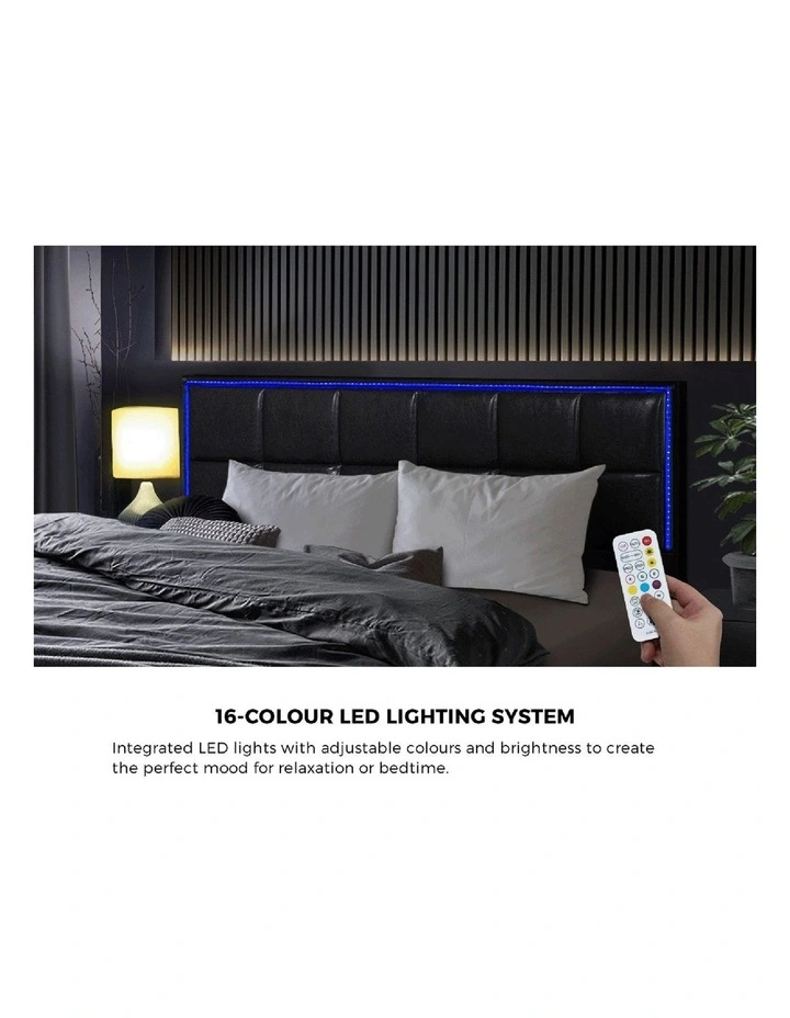 Oikiture Bed Frame Queen Size RGB LED Gas Lift Storage Base Leather image 6
