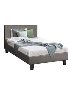 Oikiture Bed Frame King Single Size Wooden Slats Grey Fabric