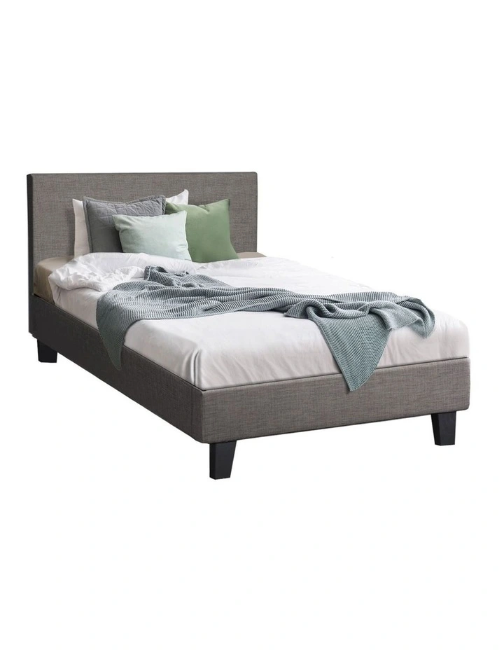 Oikiture Bed Frame King Single Size Wooden Slats Grey Fabric image 1