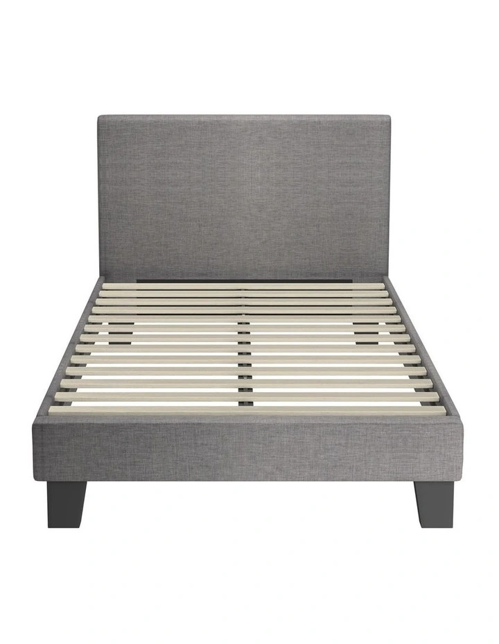 Oikiture Bed Frame King Single Size Wooden Slats Grey Fabric image 2