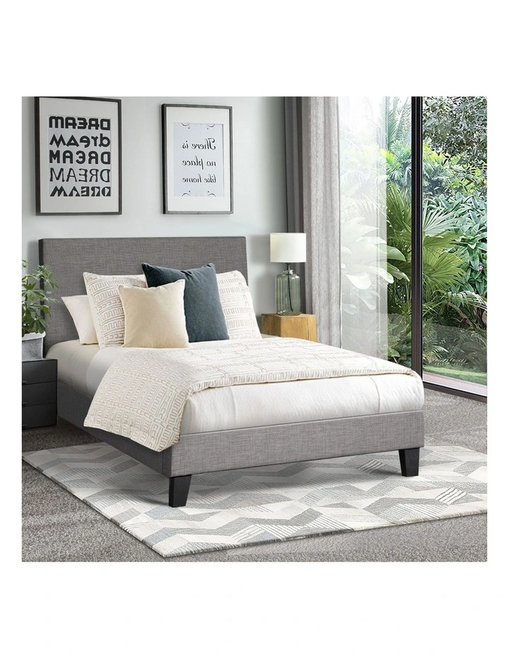 Oikiture Bed Frame King Single Size Wooden Slats Grey Fabric image 5