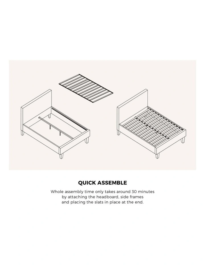 Oikiture Bed Frame King Single Size Wooden Slats Grey Fabric image 7