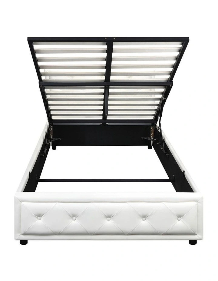Oikiture Bed Frame King Single Size Gas Lift Base With Storage White Leather image 2