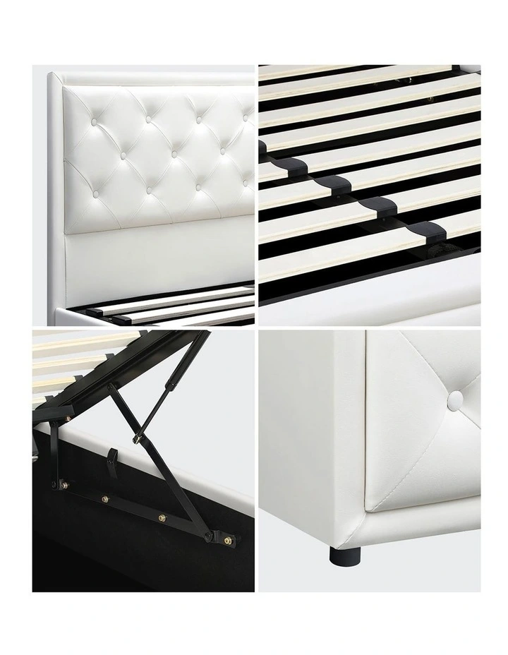 Oikiture Bed Frame King Single Size Gas Lift Base With Storage White Leather image 7