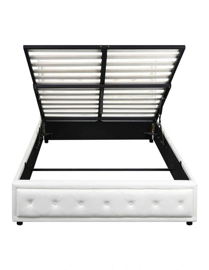 Oikiture Bed Frame Double Size Gas Lift Base With Storage White Leather image 2