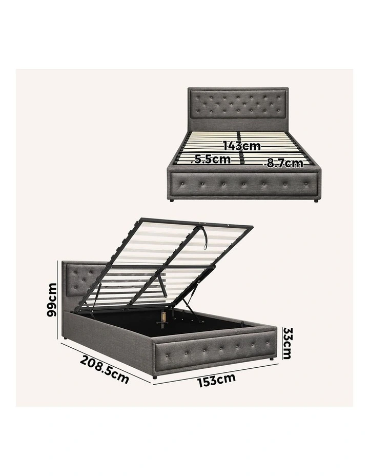Oikiture Bed Frame Queen Size Gas Lift Base With Storage Grey Fabric image 3