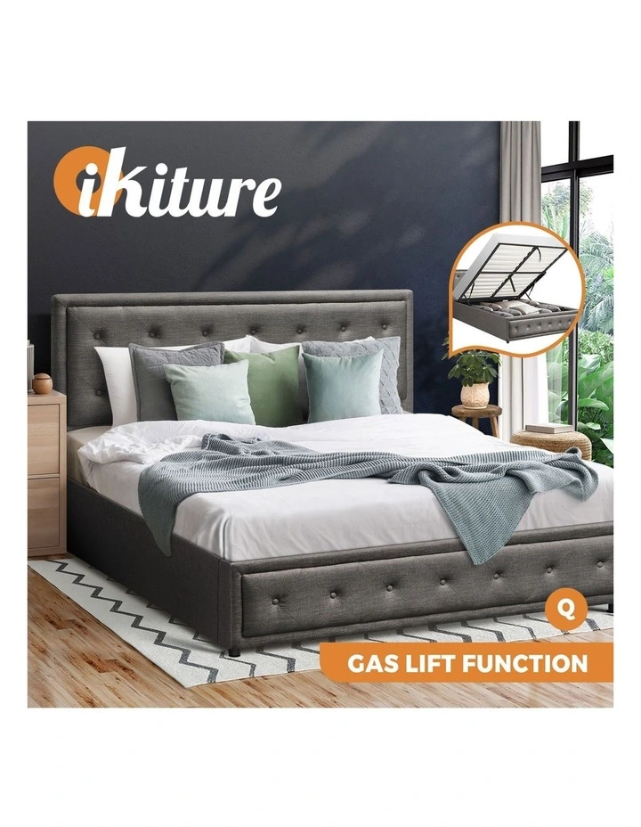 Oikiture Bed Frame Queen Size Gas Lift Base With Storage Grey Fabric image 4