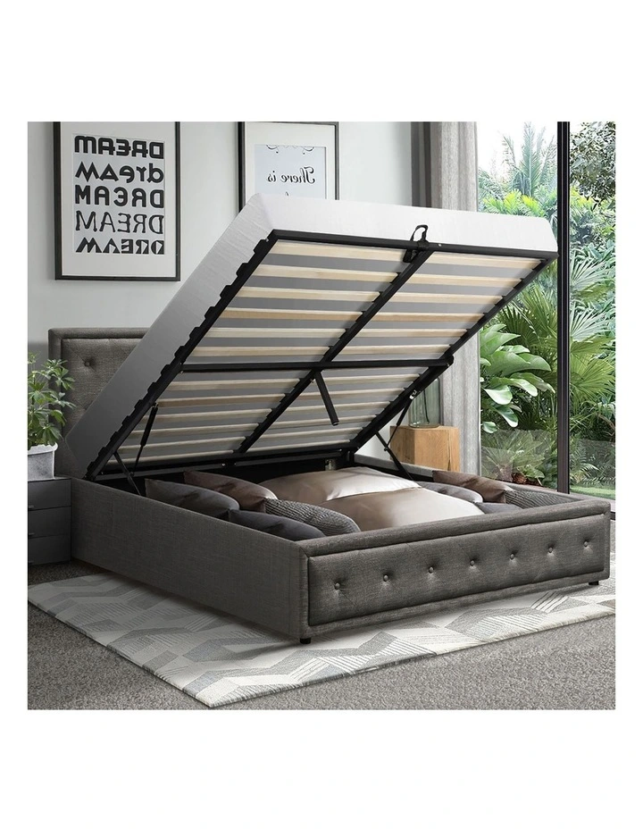 Oikiture Bed Frame Queen Size Gas Lift Base With Storage Grey Fabric image 5