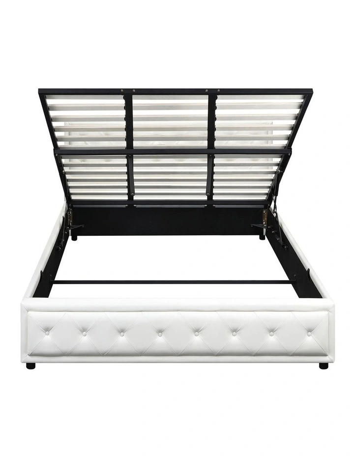 Oikiture Bed Frame King Size Gas Lift Base With Storage White Leather image 2