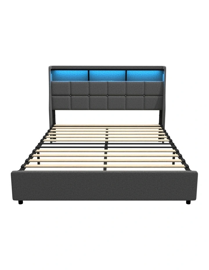 Oikiture Queen Size Bed Frame With LED Storage Headboard USB Charging image 2