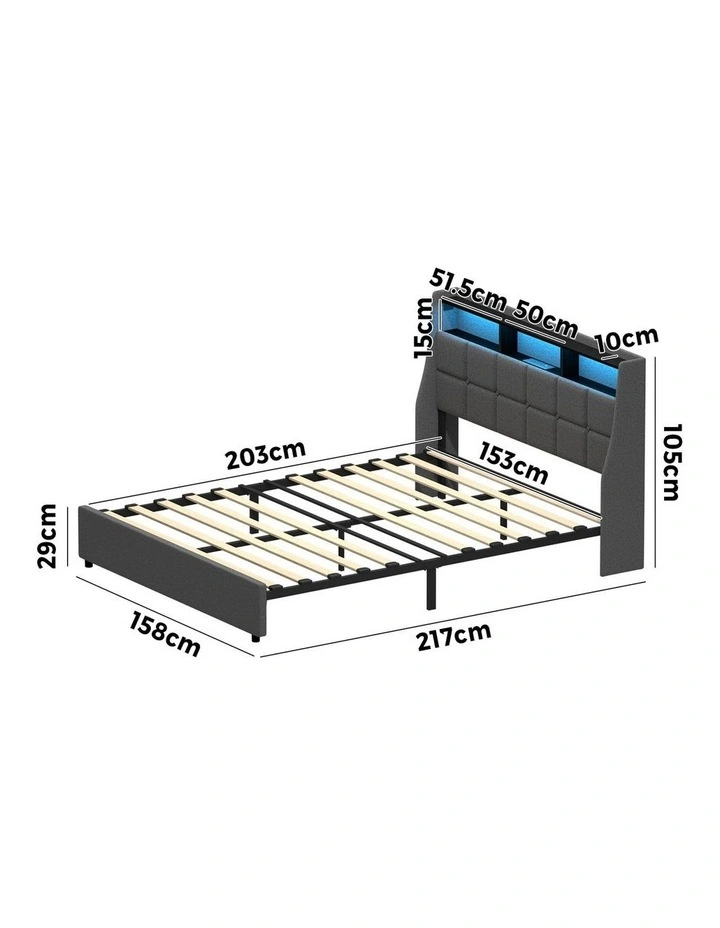 Oikiture Queen Size Bed Frame With LED Storage Headboard USB Charging image 3