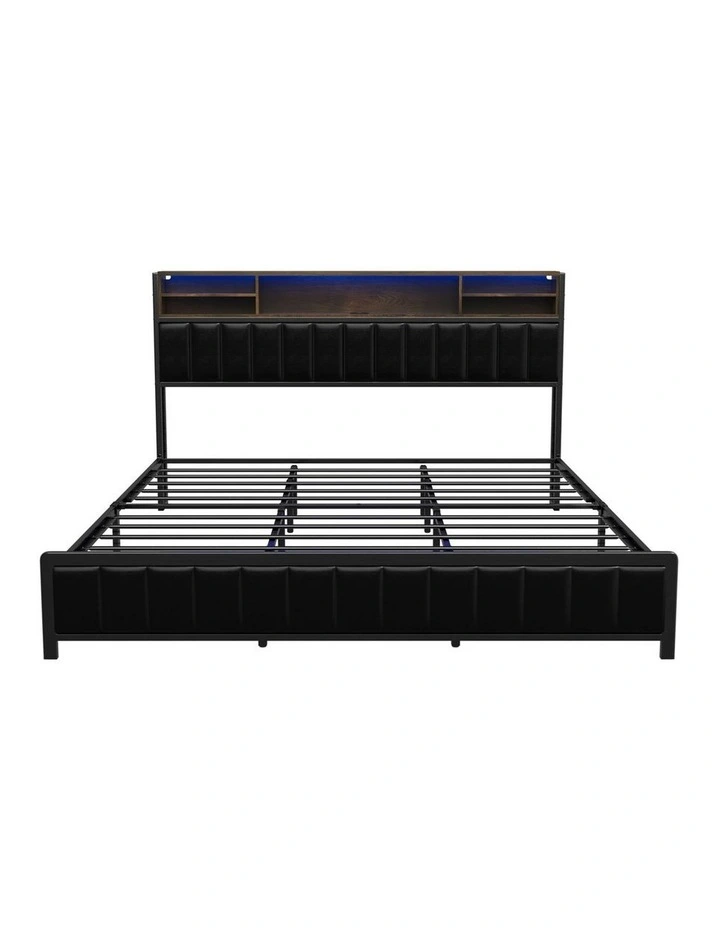 Oikiture Bed Frame King Size Beds Base with LED Storage Bedhead USB Charge image 2