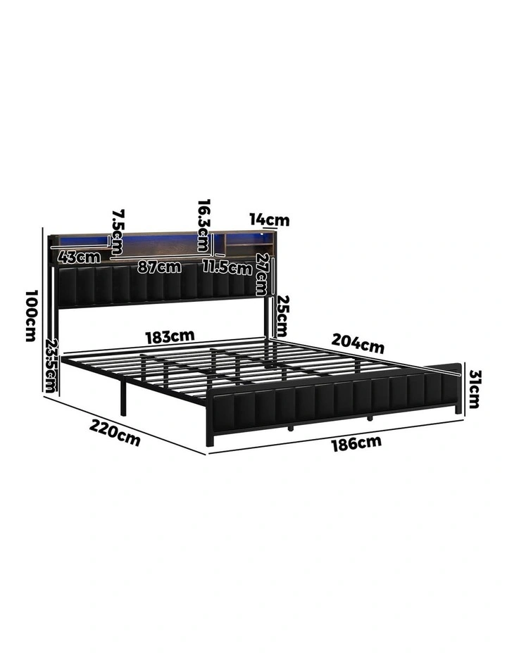 Oikiture Bed Frame King Size Beds Base with LED Storage Bedhead USB Charge image 3