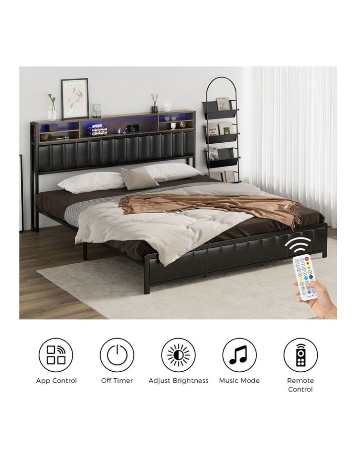 Oikiture Bed Frame King Size Beds Base with LED Storage Bedhead USB Charge image 7
