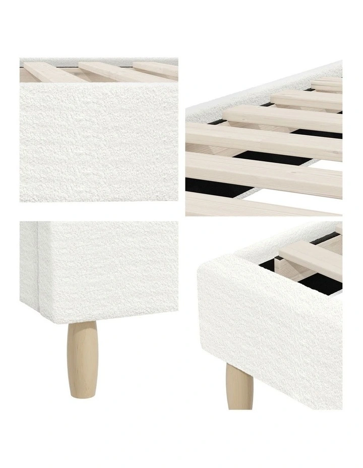 Oikiture Bed Frame Double Size Bed Base White Boucle image 6