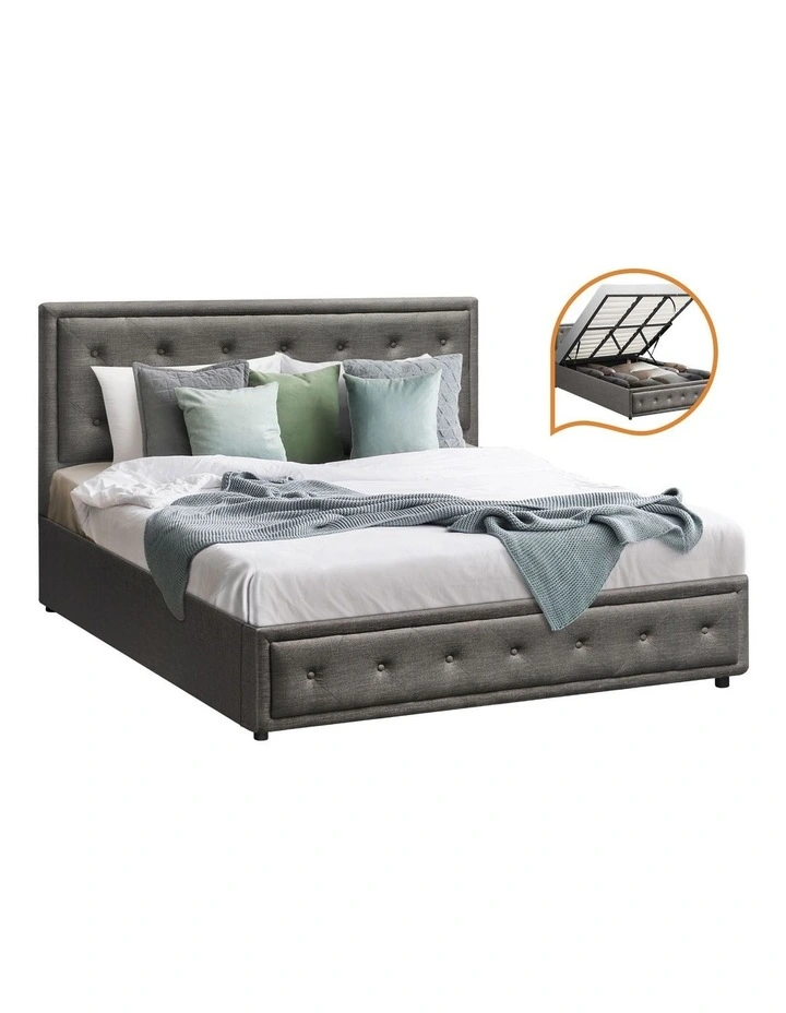 Oikiture Bed Frame King Size Gas Lift Base With Storage Grey Fabric image 1