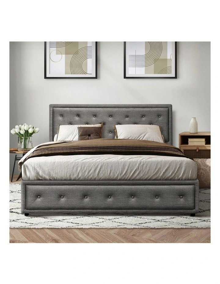 Oikiture Bed Frame King Size Gas Lift Base With Storage Grey Fabric image 6