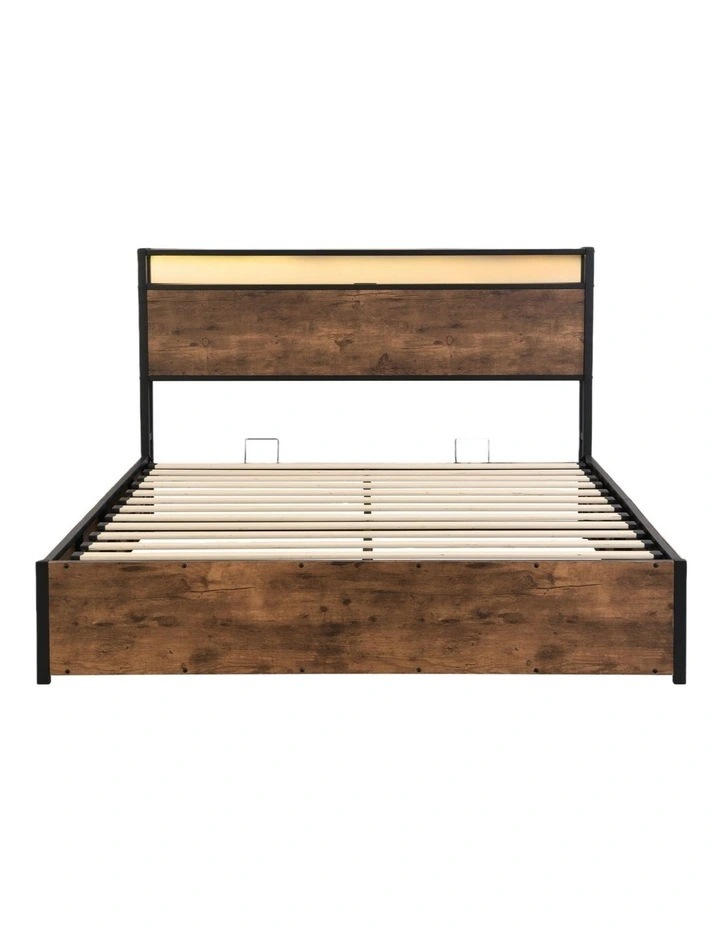 Gas Lift Storage Bed with LED & Charging Station, Rustic Brown image 5
