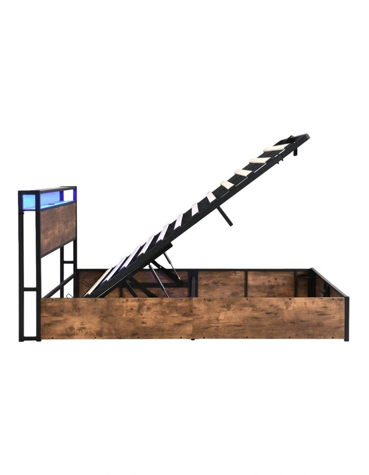 Gas Lift Storage Bed with LED & Charging Station, Rustic Brown image 6