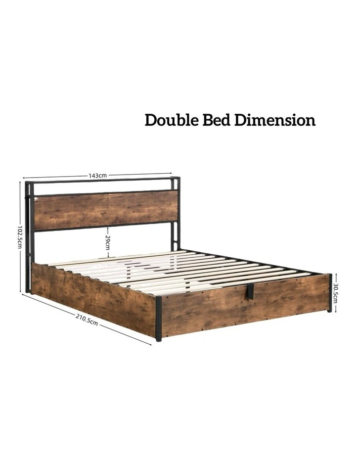 Gas Lift Storage Bed with LED & Charging Station, Rustic Brown image 7