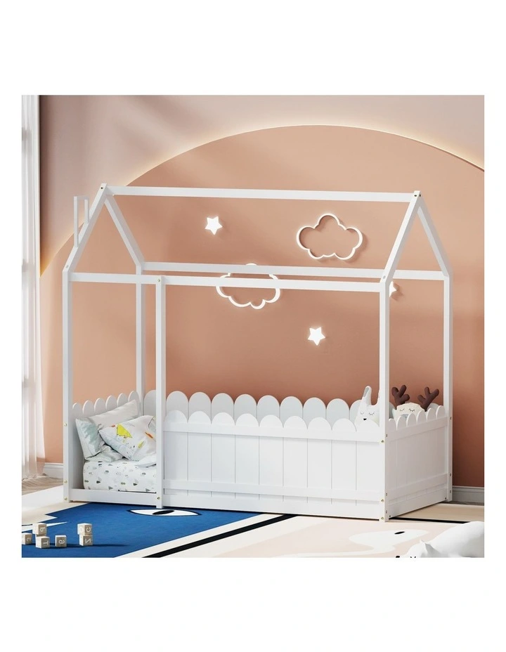 Artiss Bed Frame Wooden Kids House Single Frame White KORI image 2