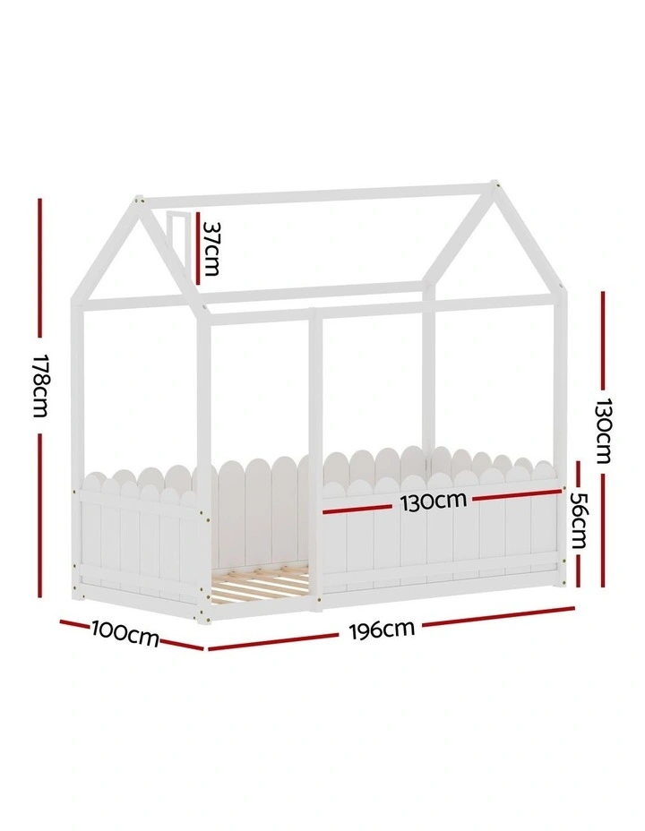 Artiss Bed Frame Wooden Kids House Single Frame White KORI image 4