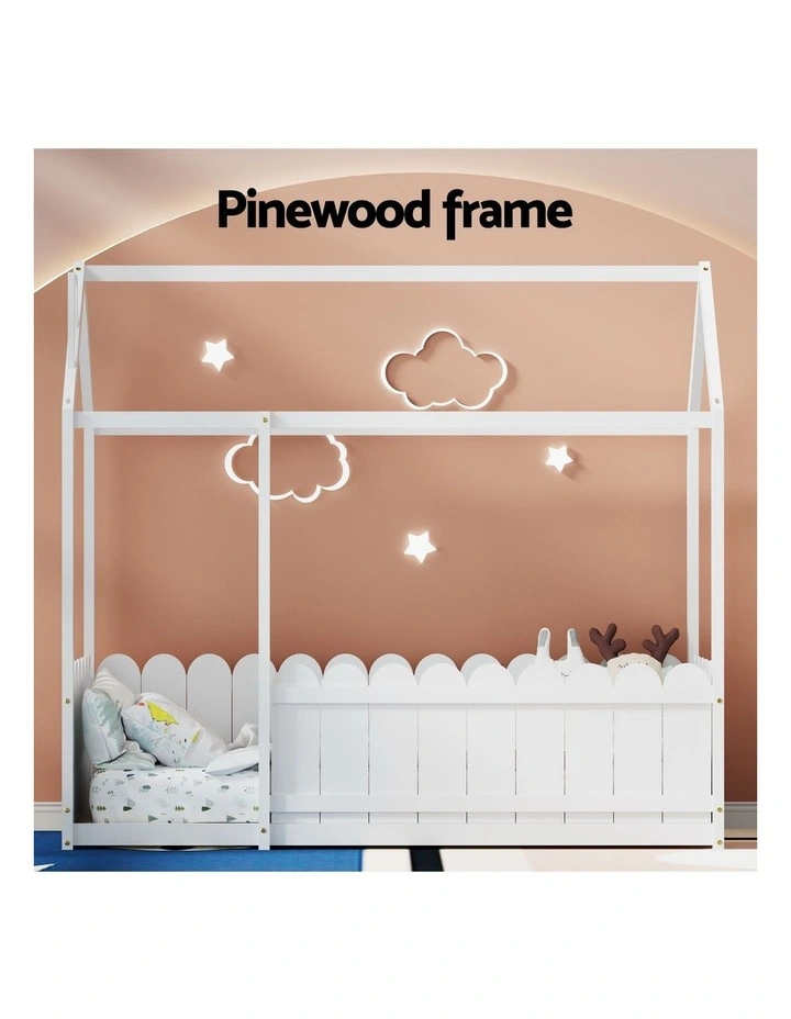 Artiss Bed Frame Wooden Kids House Single Frame White KORI image 5