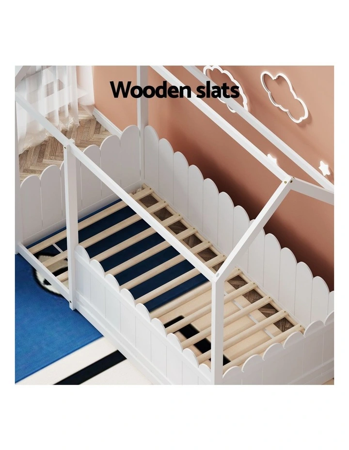 Artiss Bed Frame Wooden Kids House Single Frame White KORI image 7