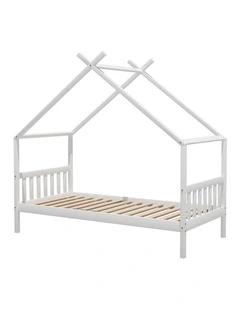 Artiss Bed Frame Wooden Base Kids Single Timber House Beds White