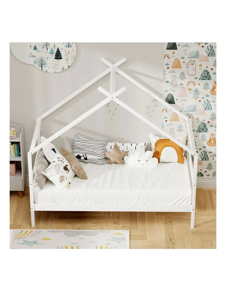 Artiss Bed Frame Wooden Base Kids Single Timber House Beds White image 6