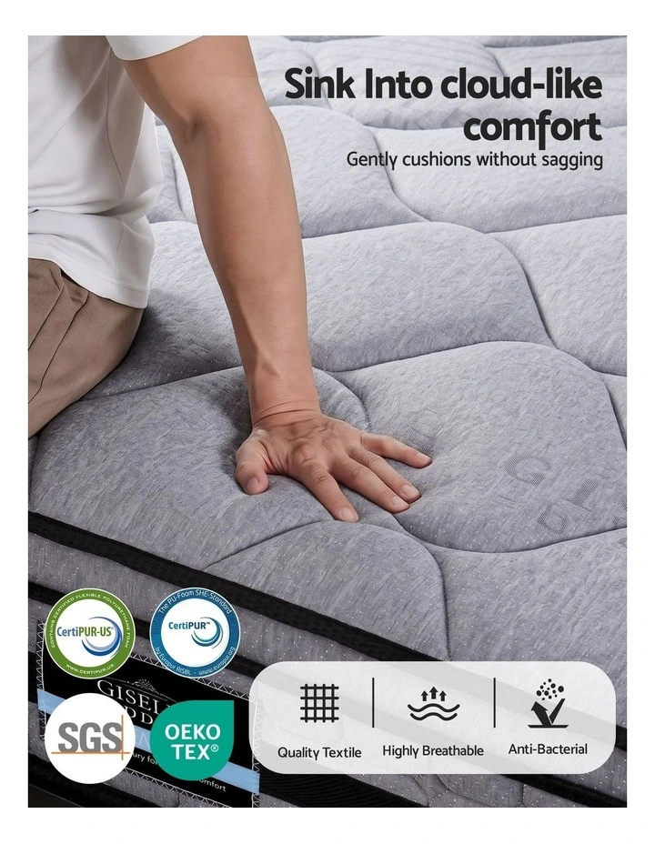 Giselle King 34cm Euro Top Pocket Spring Mattress with 2 Feather Down Pillows Set image 5