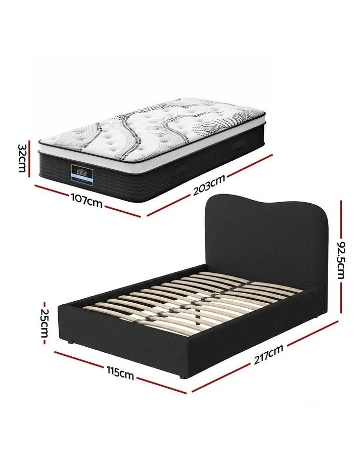 Giselle 32cm Euro Top King Single Mattress 5-Zone and Artiss Boucle Bed Frame Set image 2