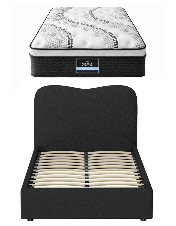 Giselle 32cm Euro Top King Single Mattress 5-Zone and Artiss Boucle Bed Frame Set image 3