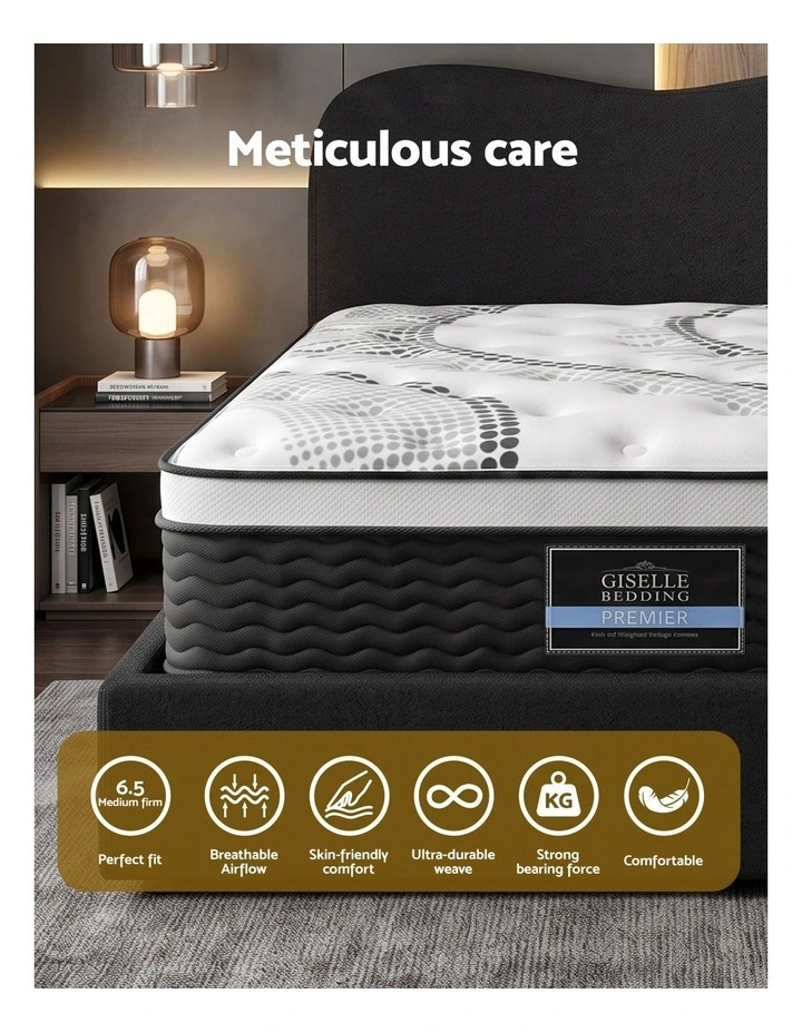 Giselle 32cm Euro Top King Single Mattress 5-Zone and Artiss Boucle Bed Frame Set image 4
