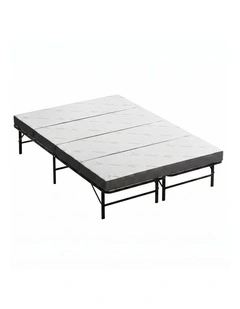 Giselle Queen Folding Bed with Mattress 4 Fold Metal Frame Guest Bed Bamboo Cover